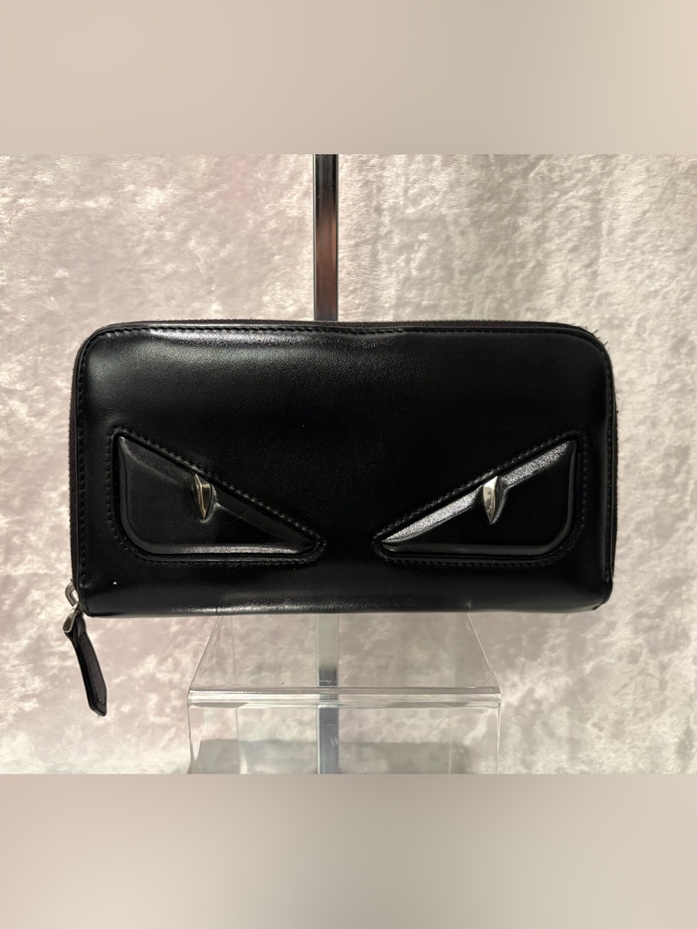 Fendi Bag Bugs Monster Eyes Zip Around Wallet Black Authentic 2019